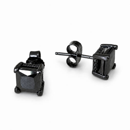 Kolczyki Black Square S925 Czarne Złoto Damskie
