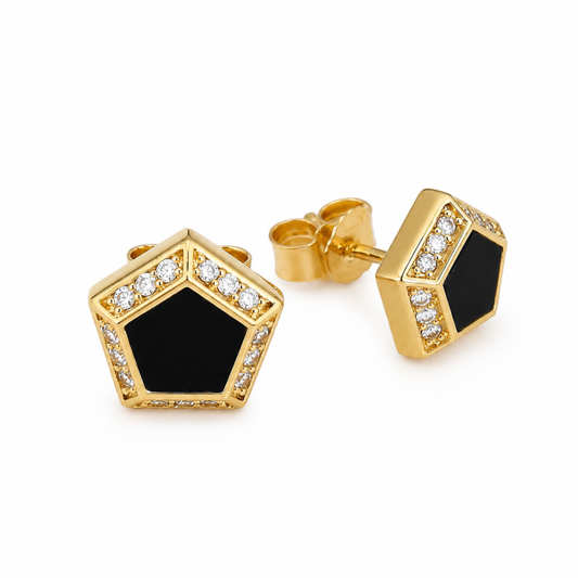 Kolczyki Black Pentagon z Onyksem S925 Czarne Złote