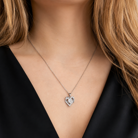 Naszyjnik Asymetric Heart z Moissanitem 1 karat S925 Białe Złoto Damski