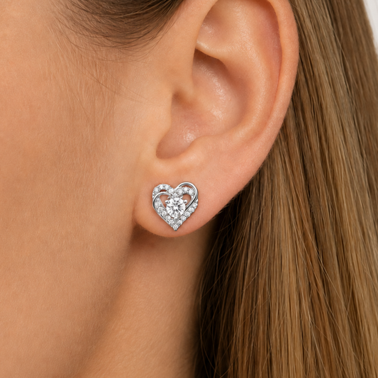 Kolczyki Asymmetrical Heart z Moissanitem 0.5ct S925 Białe Złoto Damskie