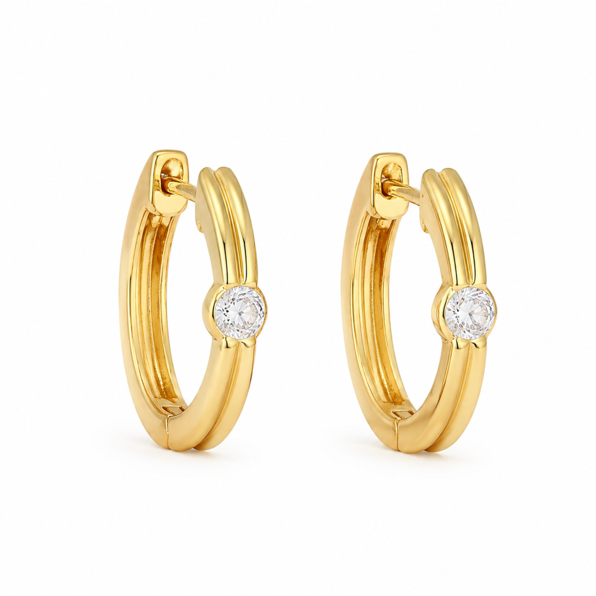 Kolczyki Solitaire Bezel Hoop S925 Złote Damskie