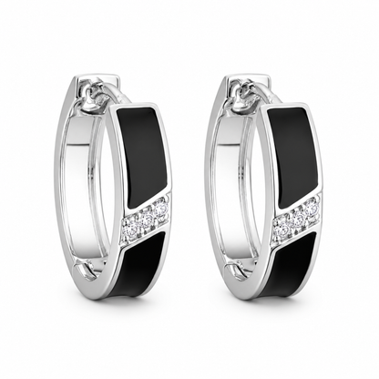 Kolczyki Black Crystal Line Hoop S925 Białe Złoto Czarne Damskie