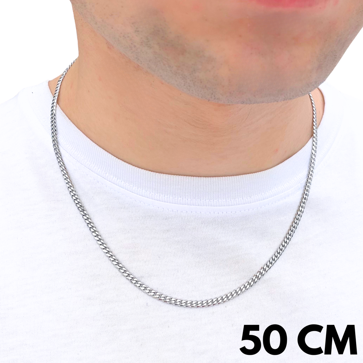 Łańcuch Cuban Białe Złoto - 3mm