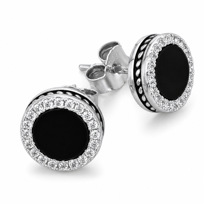 Kolczyki Black Round z Onyksem S925 Czarne Srebrne