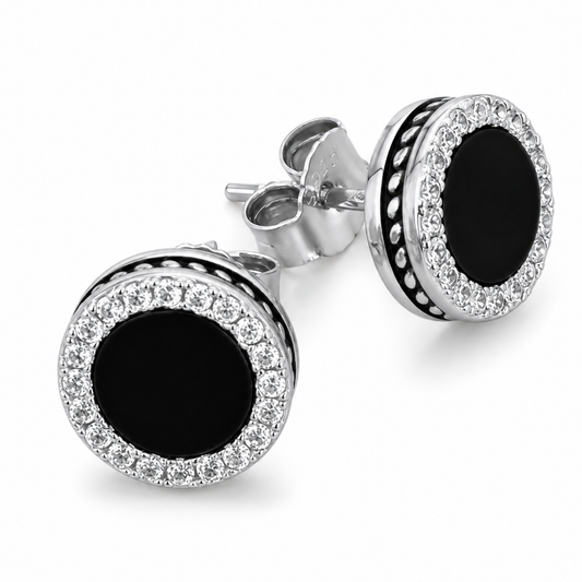 Kolczyki Black Round z Onyksem S925 Czarne Srebrne