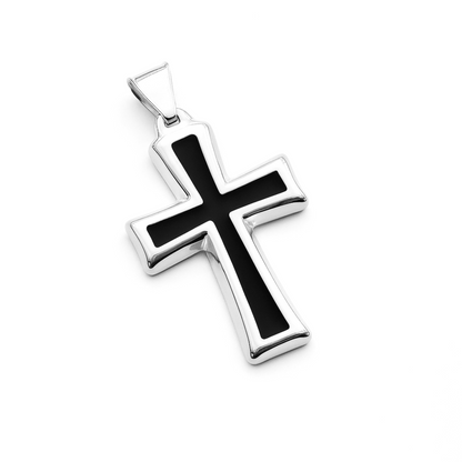 ZESTAW - Rope 4mm + Zawieszka Black Cross Białe Złoto