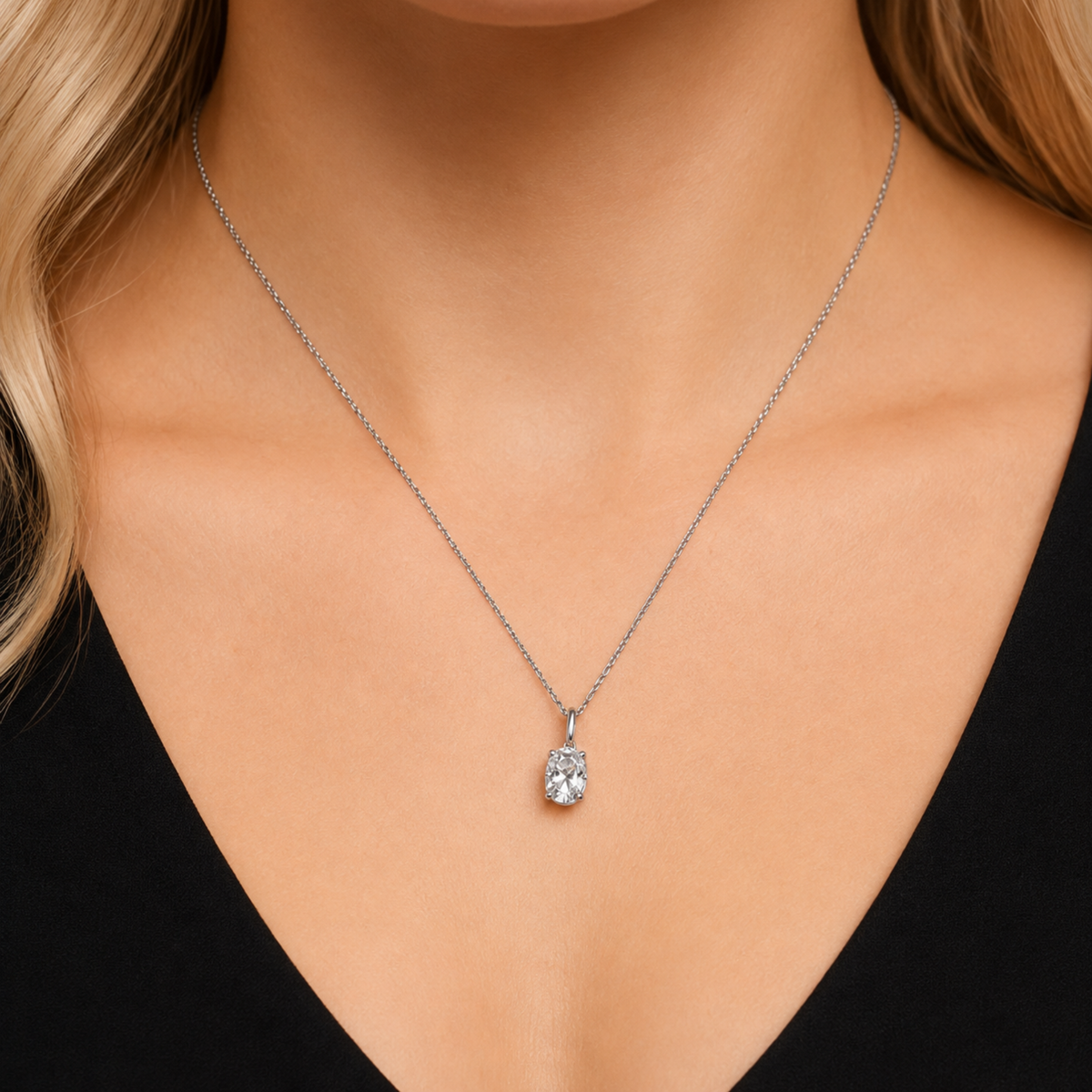 Naszyjnik Crystal Oval z Moissanitem 1 karat S925 Białe Złoto Damski