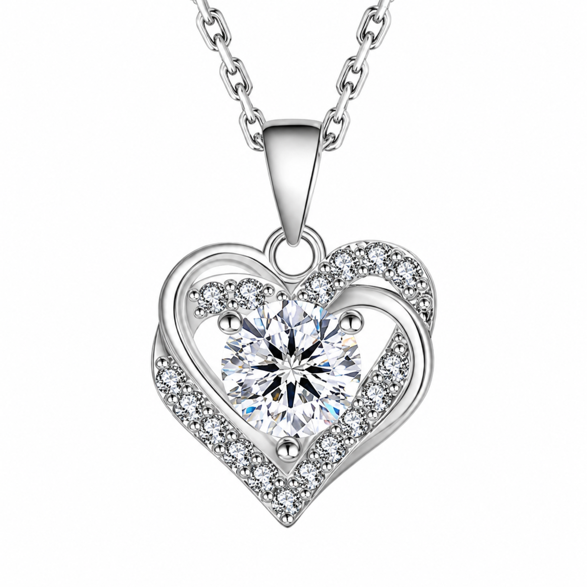 Naszyjnik Asymetric Heart z Moissanitem 1 karat S925 Białe Złoto Damski
