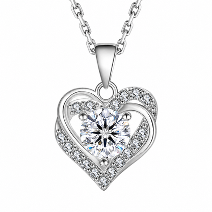 Naszyjnik Asymetric Heart z Moissanitem 1 karat S925 Białe Złoto Damski