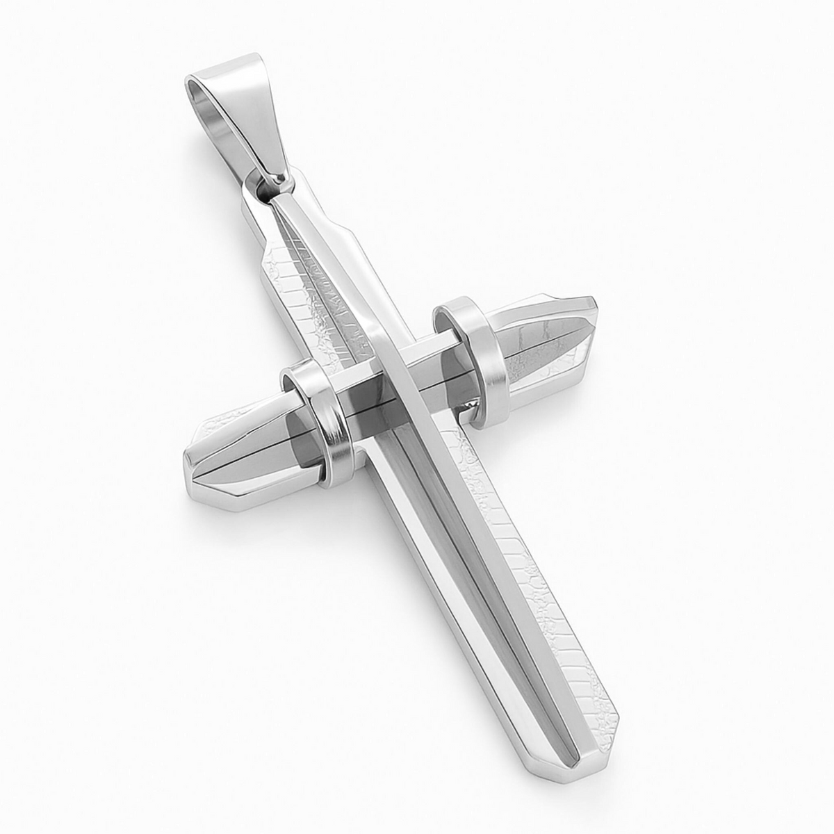ZESTAW - Rope 4mm + Zawieszka Modern Cross Białe Złoto