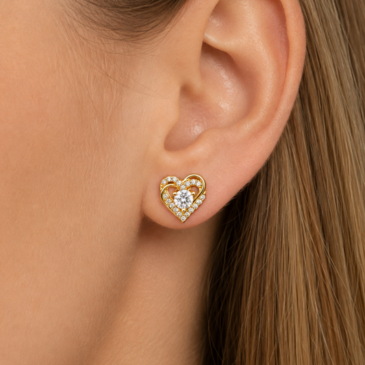 Kolczyki Asymmetrical Heart z Moissanitem 0.5ct S925 Złote Damskie