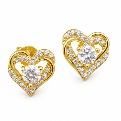 Kolczyki Asymmetrical Heart z Moissanitem 0.5ct S925 Złote Damskie