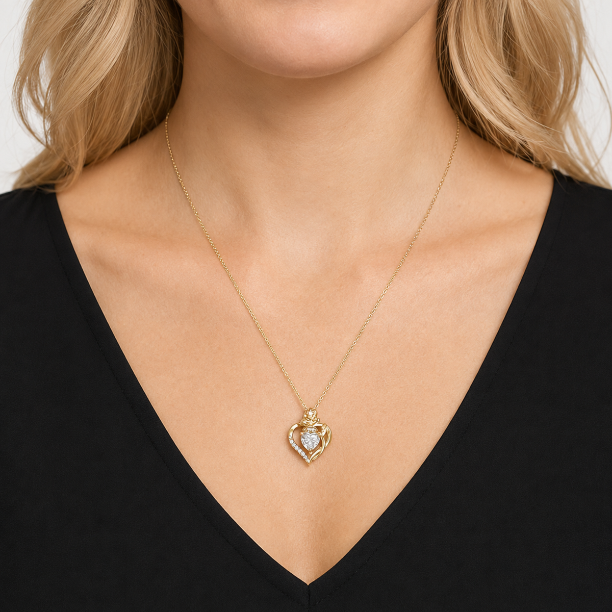 Naszyjnik Rose Heart z Moissanitem 1 karat S925 Złoty Damski