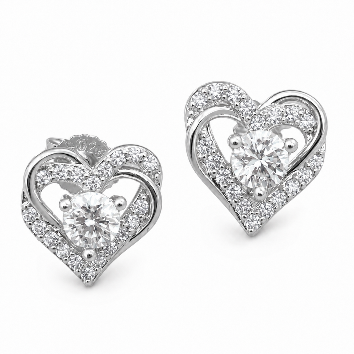 Kolczyki Asymmetrical Heart z Moissanitem 0.5ct S925 Białe Złoto Damskie