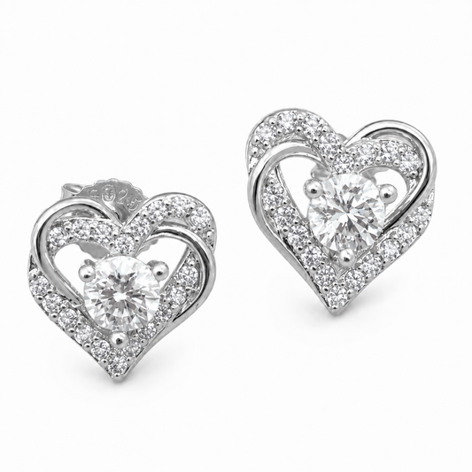 Kolczyki Asymmetrical Heart z Moissanitem 0.5ct S925 Białe Złoto Damskie