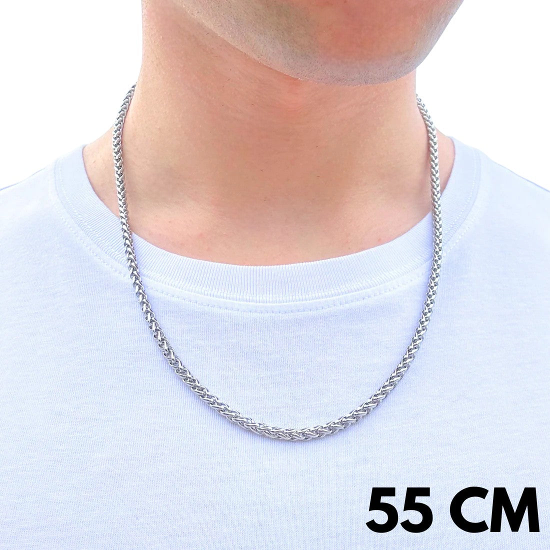 Łańcuch Pszenny Białe Złoto - 4mm