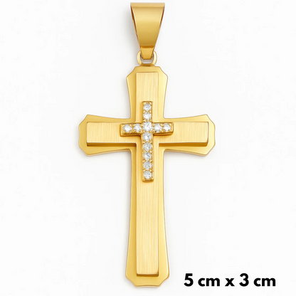 ZESTAW - Cuban Złoty 12mm + Zawieszka Royal Cross Złota